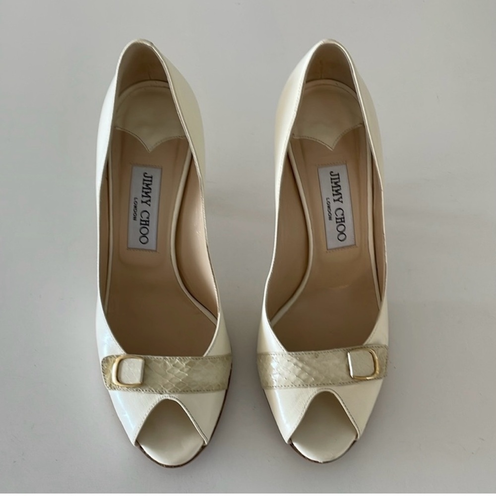 Jimmy Choo Cream Peep Toe Heels - Picture 8 of 8